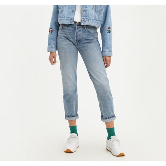 LEVI'S X SUPER MARIO 501 ORIGINAL CROPPED SELVEDGE JEANS - Picture 1 of 12